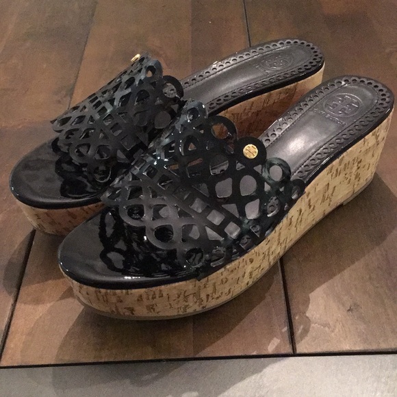 Tory Burch Shoes - Black patent leather Tory Burch wedges